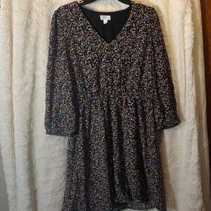 Market & Spruce Stitch Fix Rayon Blend Stretch Fit Flare Dress Dark Floral L